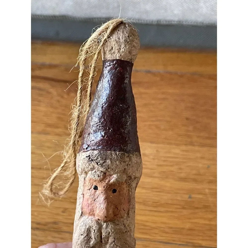 Vintage Santa Christmas Ornaments 3/pcs Primitive Folk Art Rustic Holiday Decor